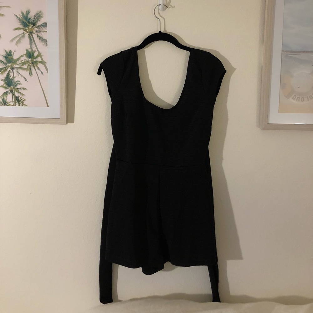 Black short sleeve, backless romper